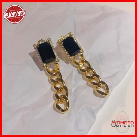14K Gold Moissanite Drop Earrings, Exaggerated Chain Dangle, Lever Back